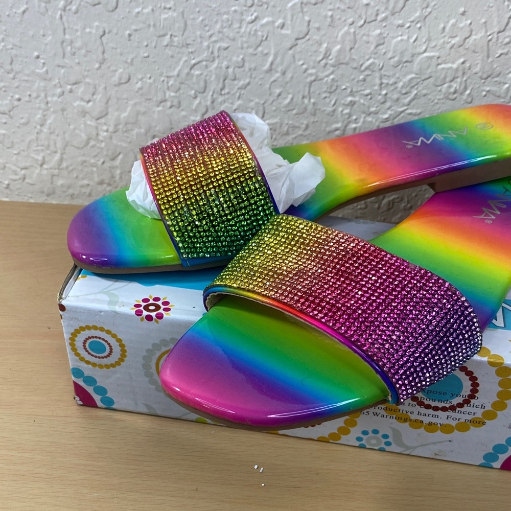 Anna Multicolor Rhinestone Slide Sandals - Picture 3 of 6